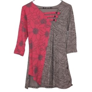 Leopard & Roses Taupe Pink 3/4 Length Sleeve Long Dress Top Cotton